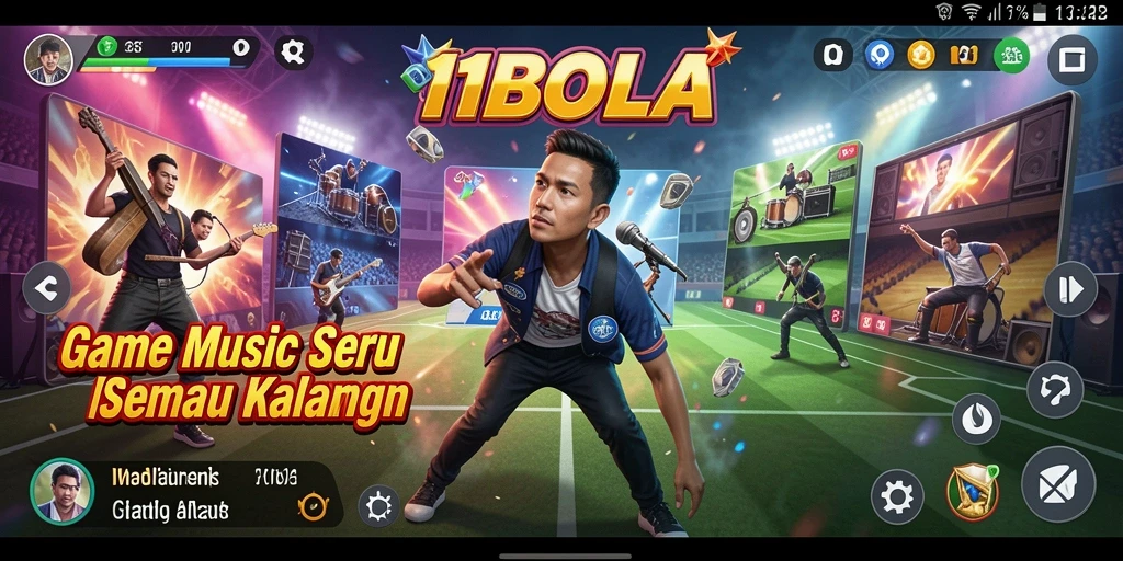 Tampilan gameplay seru di 11BOLA dengan berbagai lagu.
