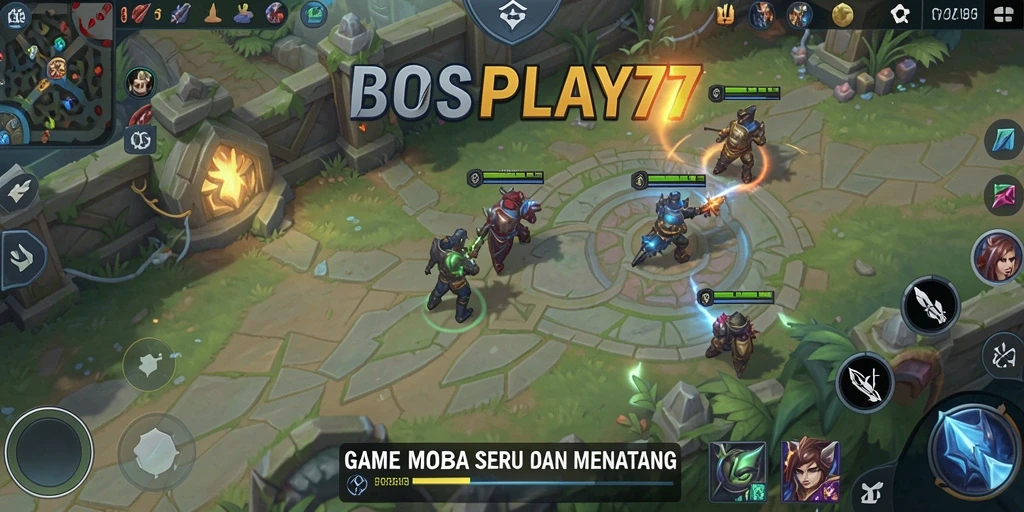 Screenshot gameplay MOBA BOSPLAY77 yang menarik.