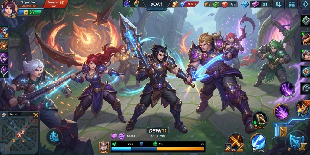 Tangkapan layar menampilkan aksi seru dalam permainan MOBA DEWI11.
