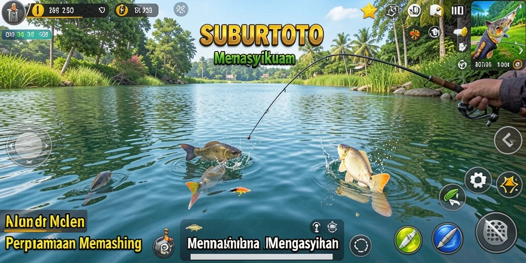 Screenshot gameplay SUBURTOTO menampilkan aksi memancing yang seru dan interaktif.